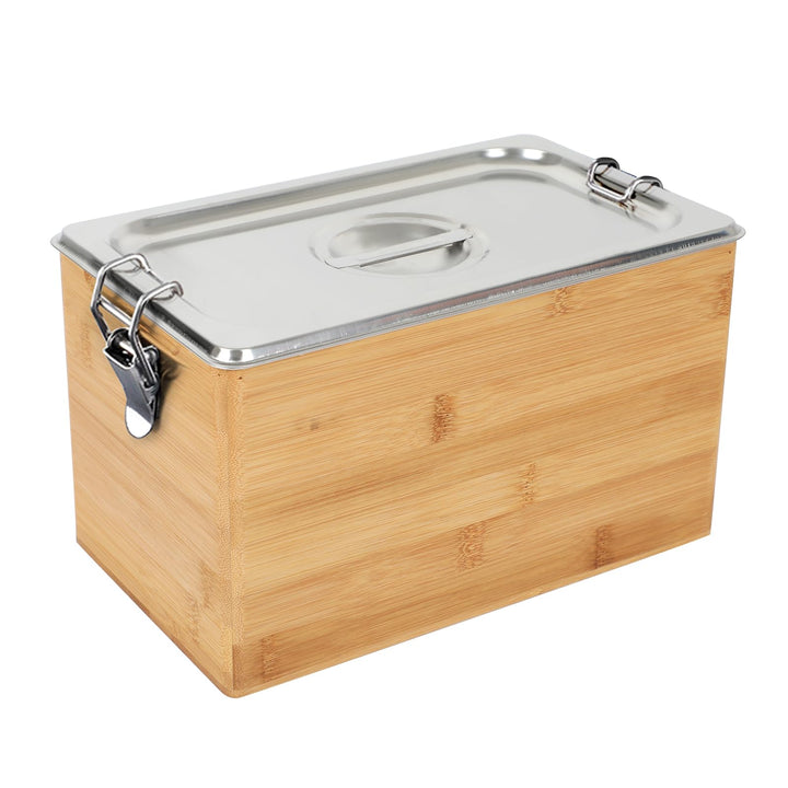 Biomülleimer Küche Bambus aus Holz &amp; Edelstahl, 4,5L Komposteimer für Küche mit Deckel, Herausnehmba