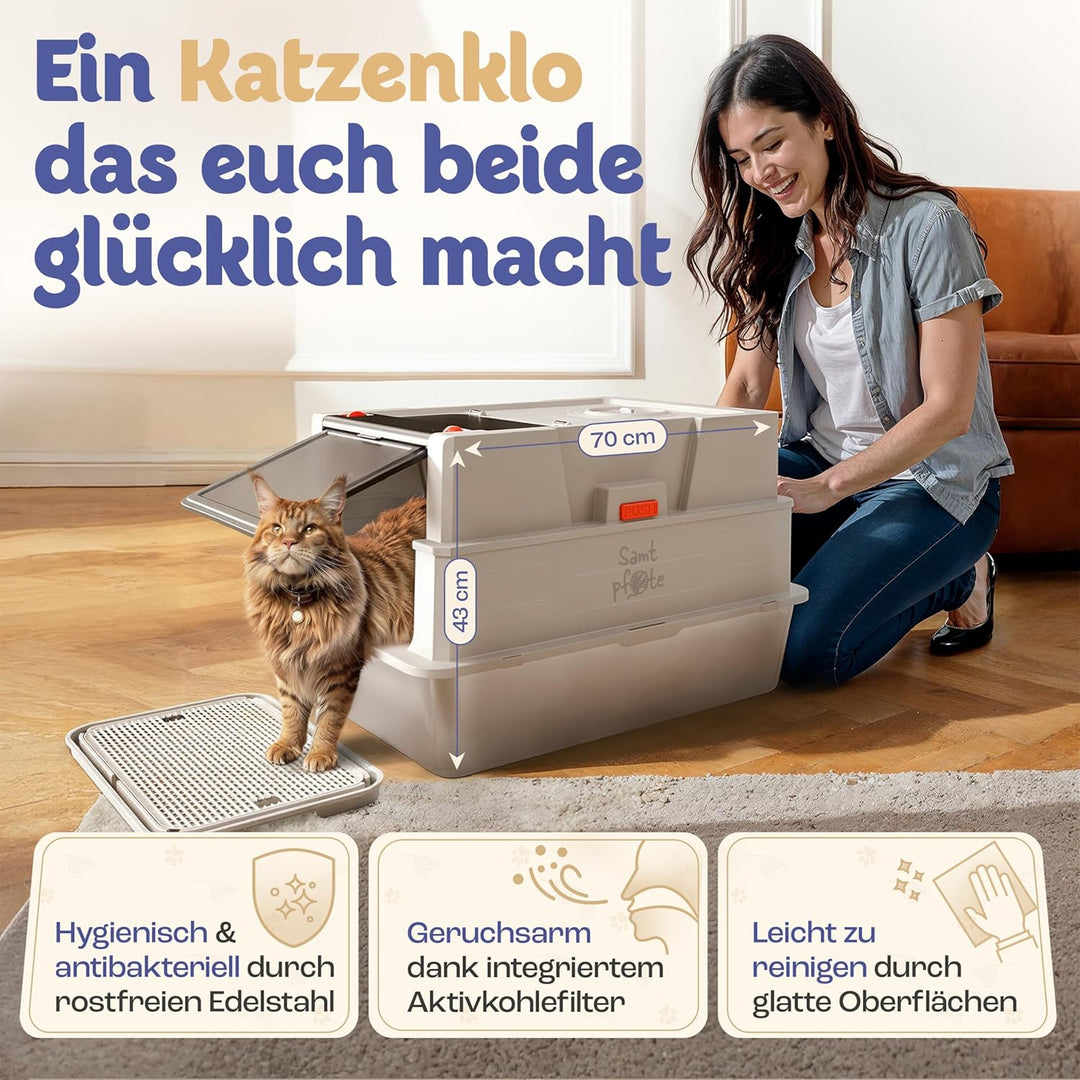 Samtpfote® „Grande“ Edelstahl Katzenklo – XXXL Katzentoilette 70×50 cm, geschlossen oder offen nutzb