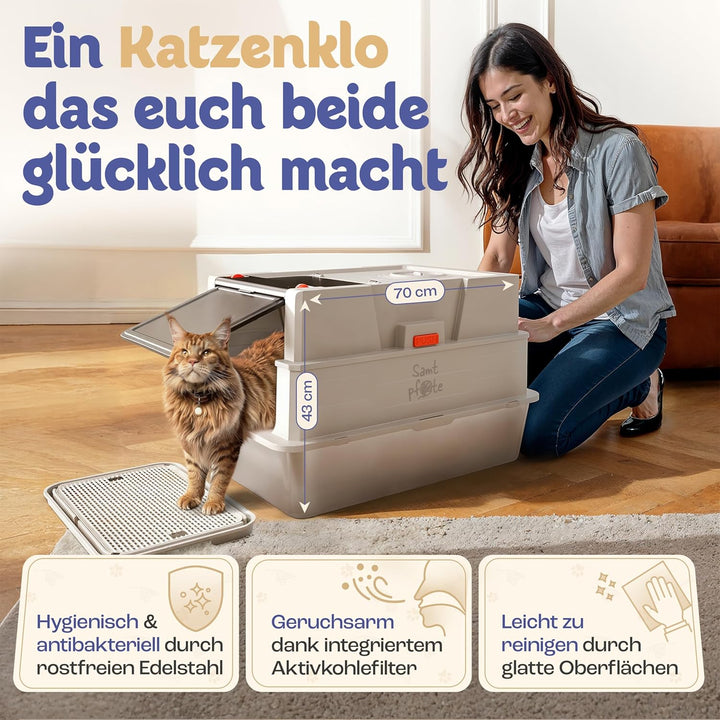 Samtpfote® „Grande“ Edelstahl Katzenklo – XXXL Katzentoilette 70×50 cm, geschlossen oder offen nutzb