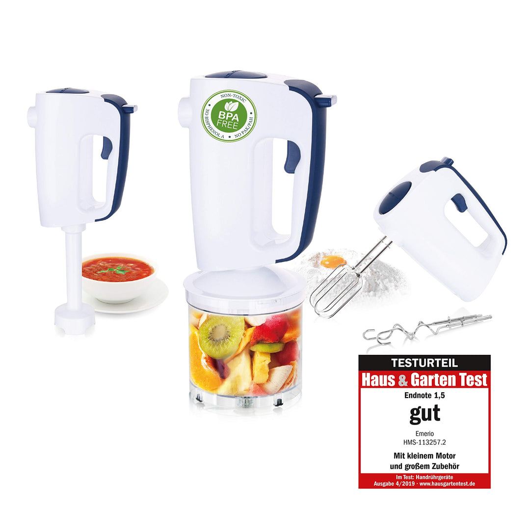 Emerio HMS-113257.2 Handmixer-Set mit revolutionärem 1-Finger-Speed-Control, Quirl Mixer Zerkleinere