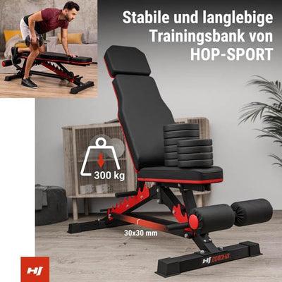 Hop-Sport Hantelbank HS-2090HB, Hantelbank vielseitig & stabil, multifunktionale und verstellbare Tr