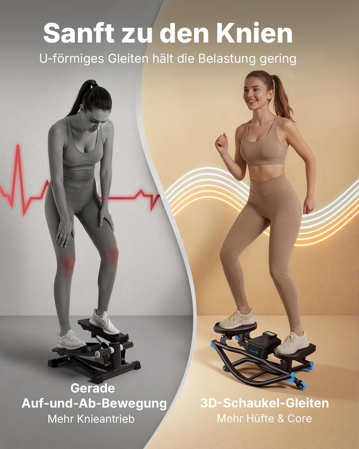 MERACH Stepper für Zuhause mit Power Rope,U-förmiger Rock Stepper,MAX 150KG | Side-to-Side, LCD Disp