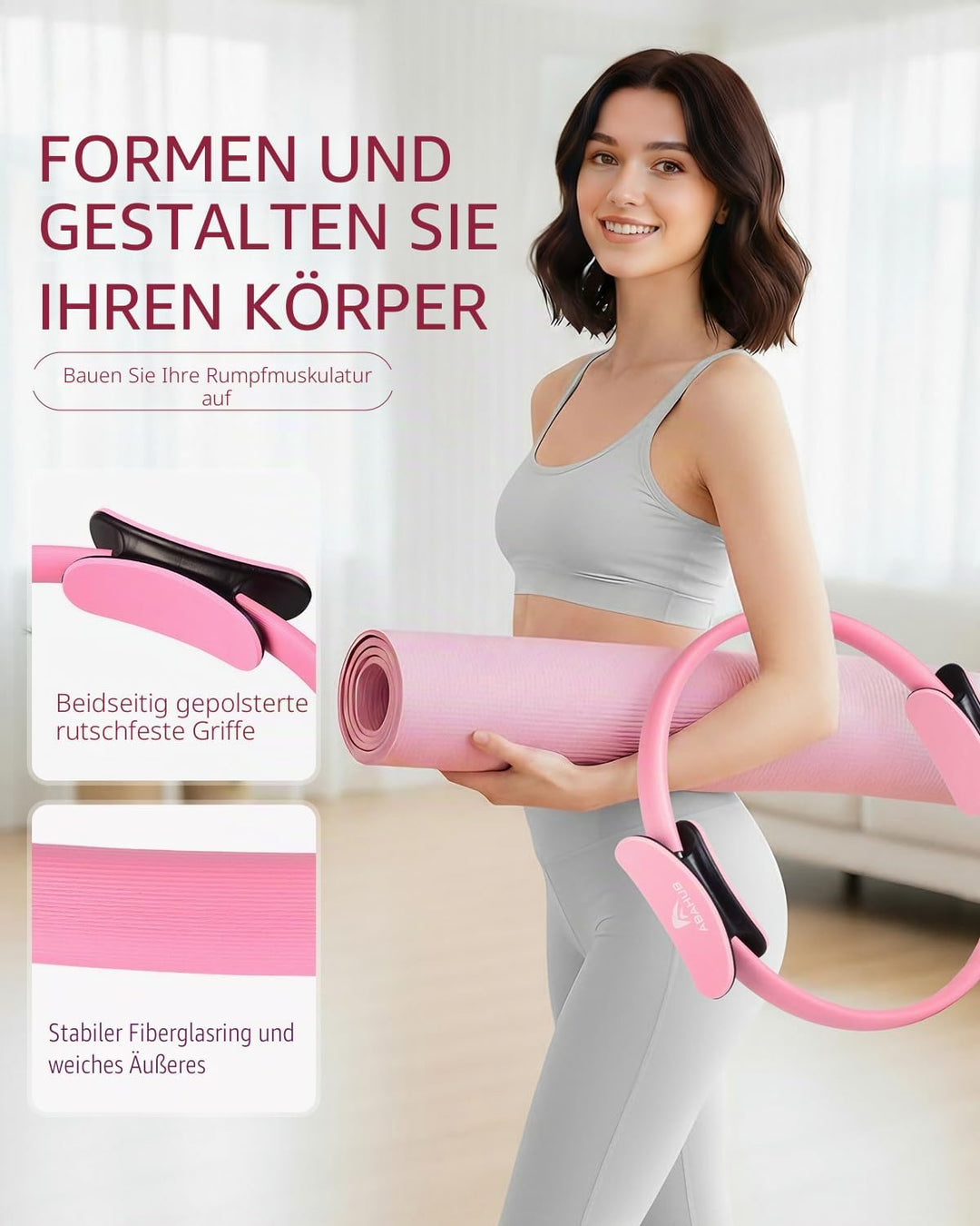 Abahub Pilates Ring Set, 35CM Magic Circle, 25CM Mini Ball, Stretchbänder,Home Pilates Ausrüstung, f