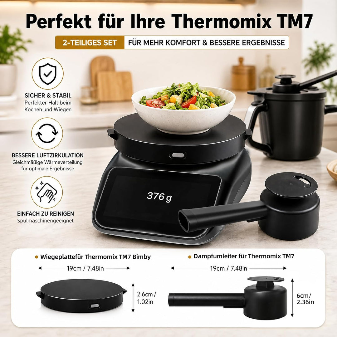 Dampfumleiter und Wiegeplatte für Thermomix TM7 Bimby, Runde WiegeBase Silicone 19 cm Durchmesser ko