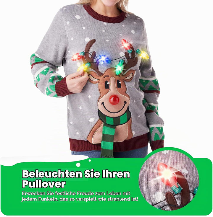 JOYIN Damen LED Beleuchtete Rentier Hässliche Weihnachtspullover Damen mit Integrierten Leuchtmittel