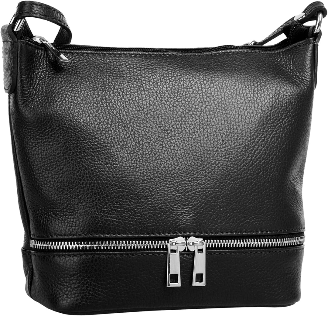 Umhängetasche Echt Leder Damen | Made in Italy, verstellbarer Schultergurt, Handtasche mit Reissvers