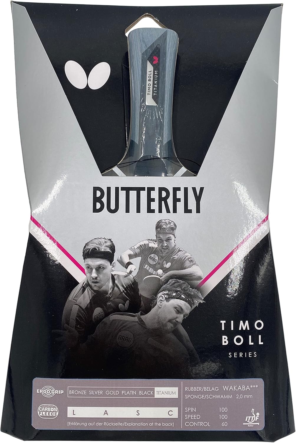 Butterfly® Timo Boll Titanium Tischtennisschläger | mit Carbon Lage | ITTF zertifizierter Wakaba Bel