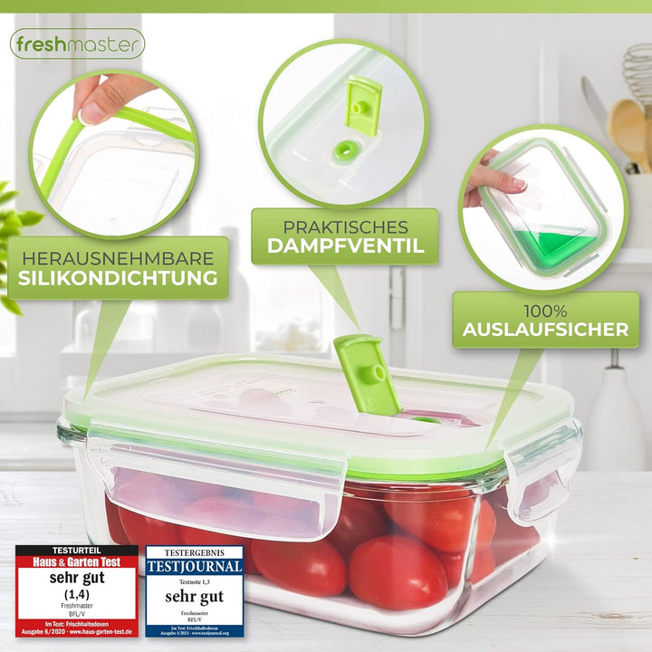 Fresh Master 12 Stück Vorratsbehälter aus Glas 100% auslaufsicher und luftdicht mit Deckel für Leben