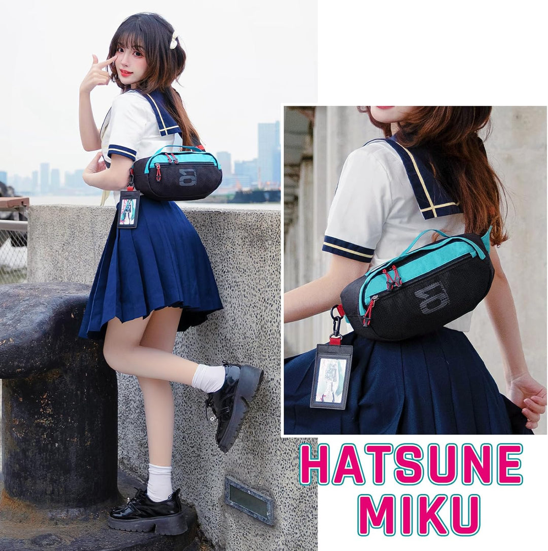 FIREFIRST x Hatsune Miku &amp; Kagamine Rin/Len Schultertaschen Mode-Hüfttaschen Grün W33×H16×D10 (cm),