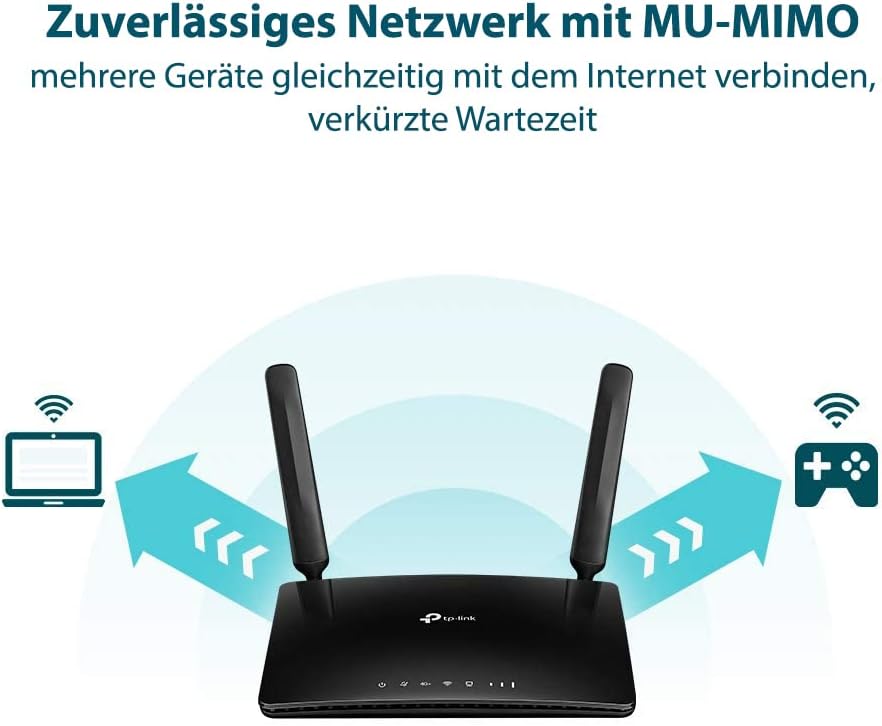 TP-Link Box, Router 4G+ LTE Cat.6 300 Mbit/s WLAN AC 1200 Mbit/s, 2 x SMA für externe Antenne, 4 RJ4