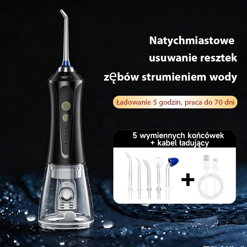 Elektrische Mundspülung Drahtlos Mit Tank 300ml Und 5 Spitzen 2500mAh IPX7 Wasserdicht Zahnspüler, E