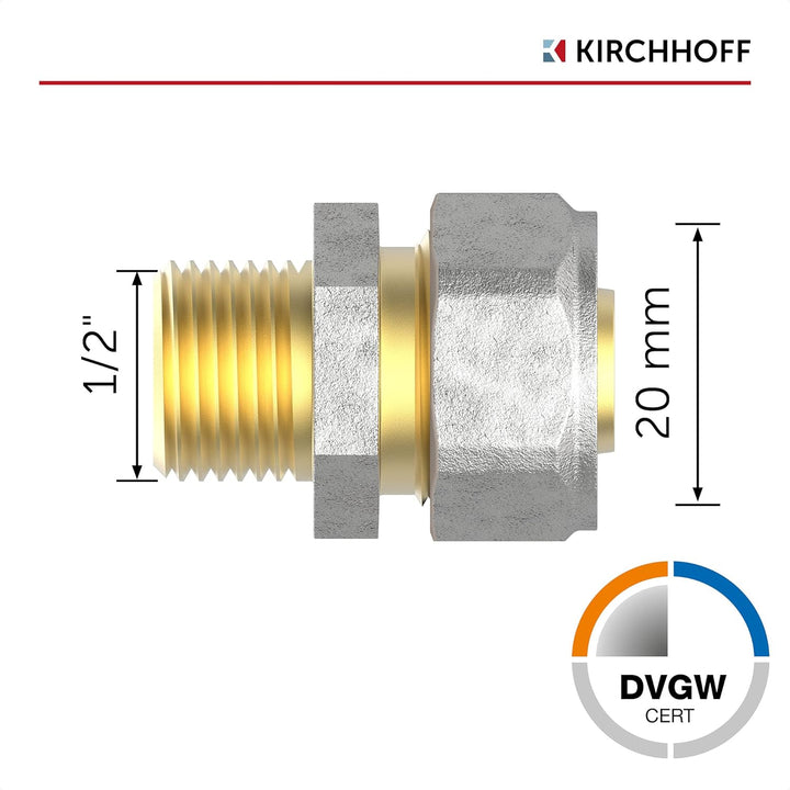 KIRCHHOFF | MSVR Rohr | 5er Set | Klemmringverschraubung 20 mm x 1/2" | Aluverbundrohr | für Heizung