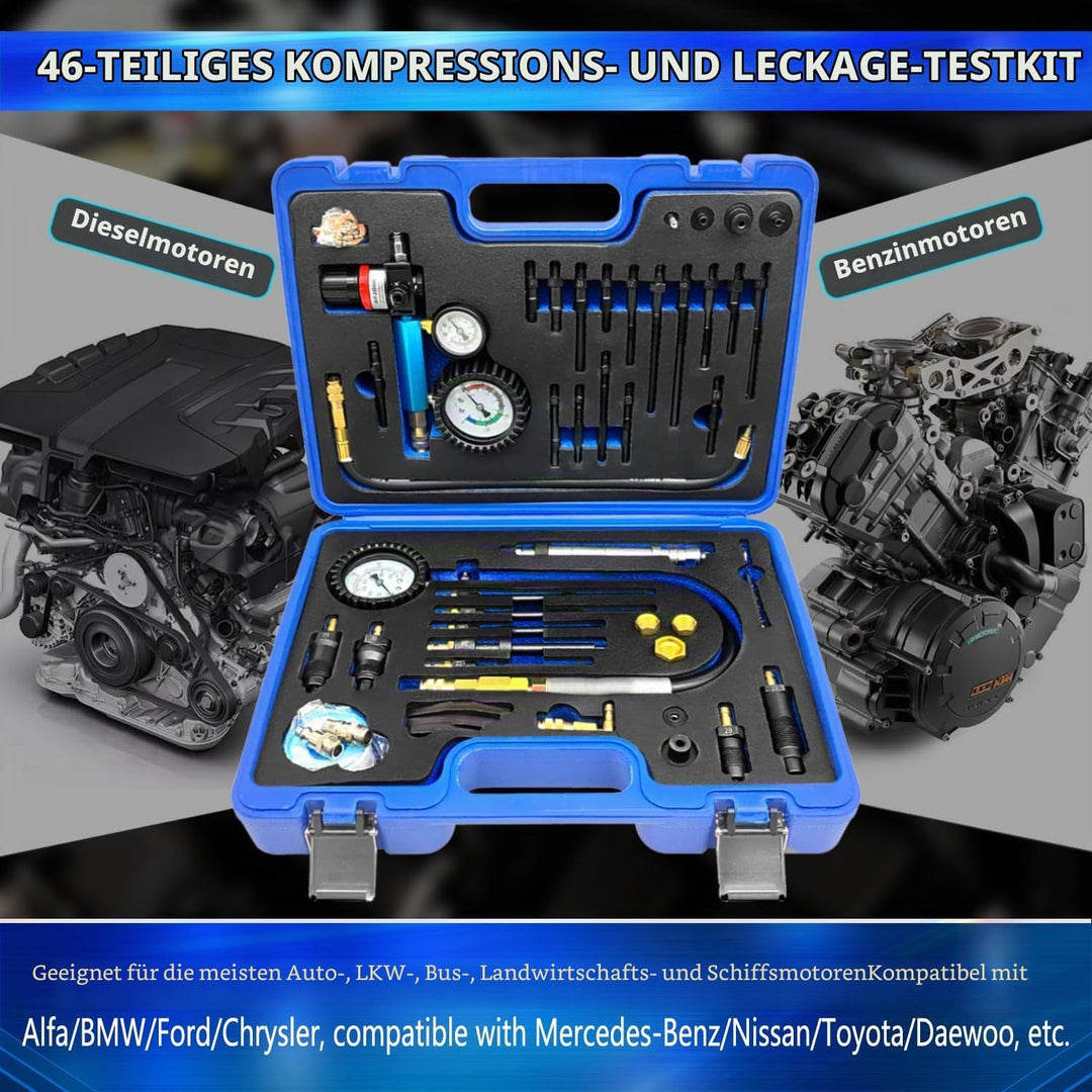 ZKTOOL 46 Stück Kompressionsprüfgerät für Benzin- und Dieselmotoren, Druckverlustprüfer, Zylinderdru