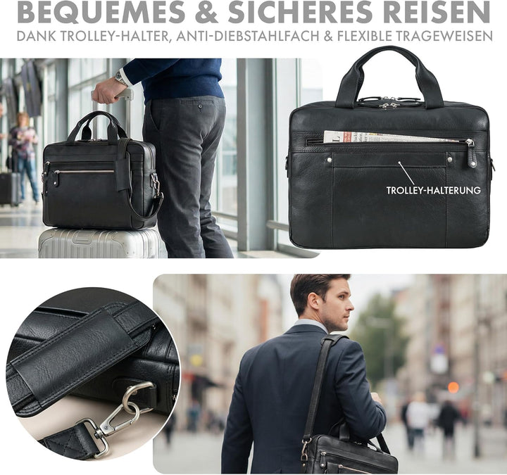 ROYALZ Moderne Vintage Umhängetasche Herren Leder gross 'Boston' - ideal als 14-15,6 Zoll Laptoptasc