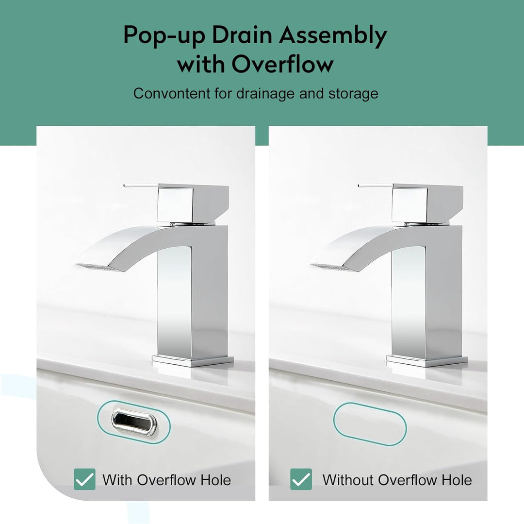 CREA Wasserfall Wasserhahn Bad,Waschtischarmatur Chrom mit Keramikventil, Mischbatterie Waschbecken