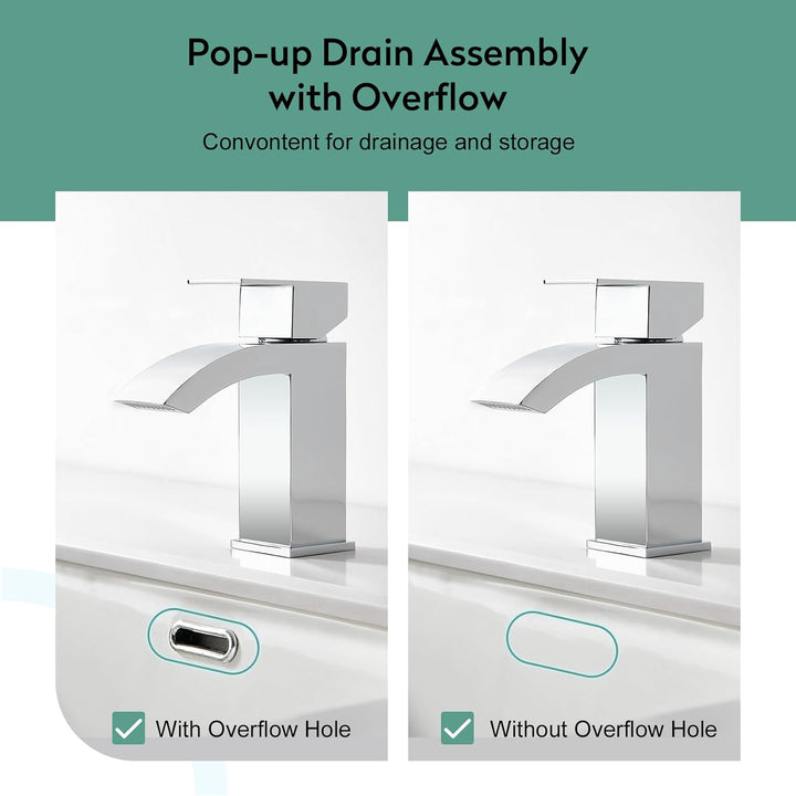 CREA Wasserfall Wasserhahn Bad,Waschtischarmatur Chrom mit Keramikventil, Mischbatterie Waschbecken