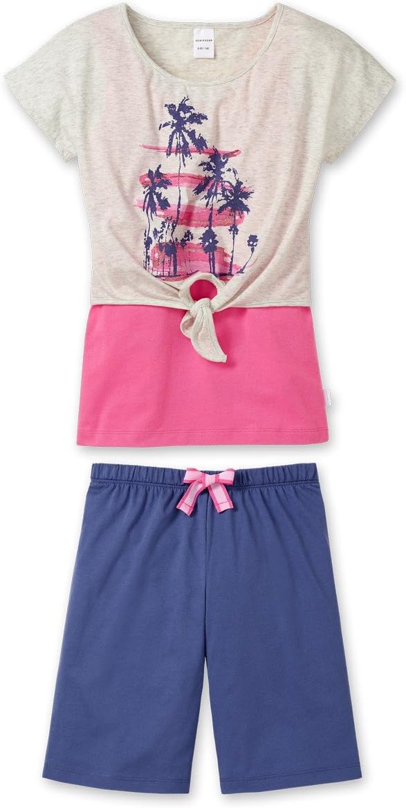 Schiesser Mädchen Schlafanzug Kurz, 3-teilig 146089, grau-mel,, 128