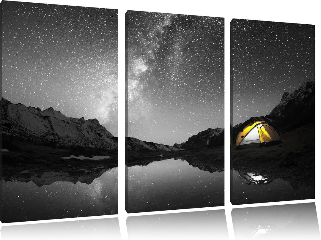 Pixxprint Zelten unter tausenden Sternen als Leinwandbild/Grösse: 3 Teilig (120x80) cm/Wandbild/Kuns