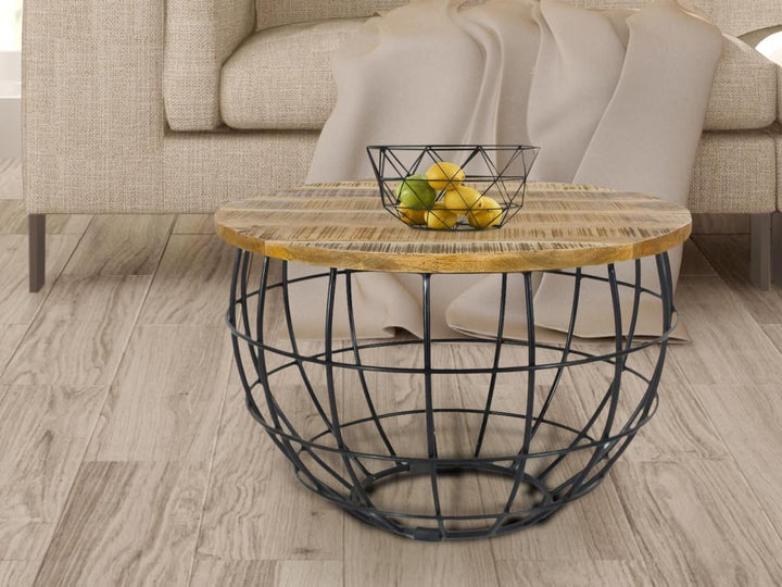 Couchtisch Wohnzimmer-Tisch rund ø 55 cm Beistelltisch Metall Gestell Tischplatte Holz massiv Farbe