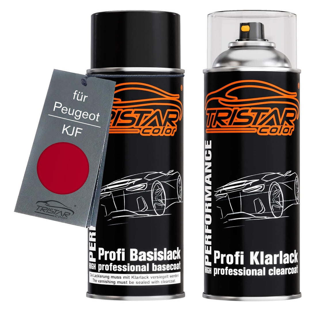 TRISTARcolor Autolack Spraydosen Set für Peugeot KJF Ardent Red Basislack Klarlack Sprühdose 400ml