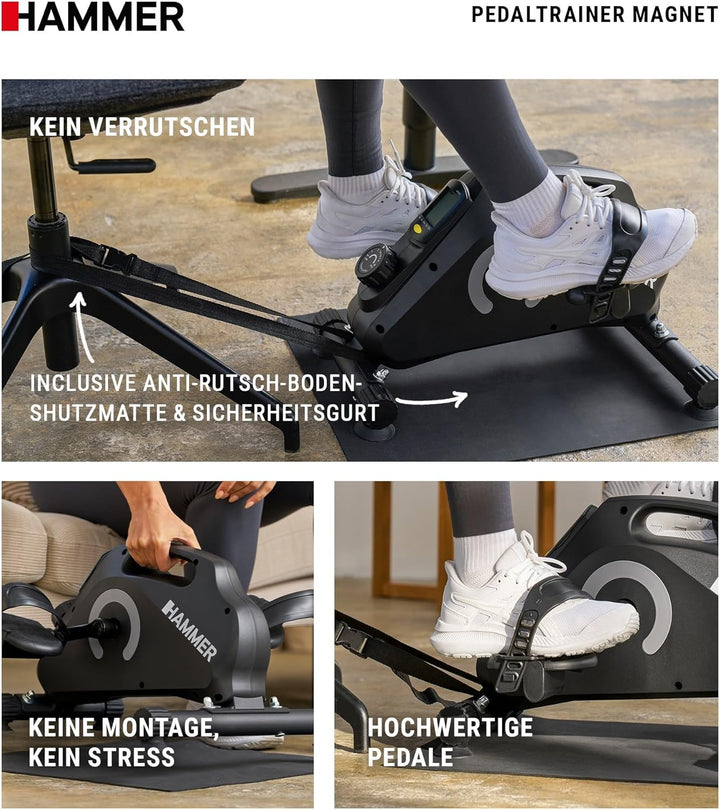 HAMMER Pedaltrainer Set Magnet - standfest, leise &amp; mobil inkl. Anti-Rutsch-Matte &amp; Befestigungsband
