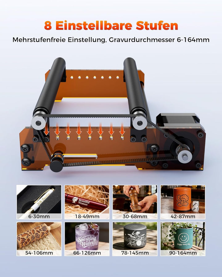 ACMER M3 Laser Rotary Roller,6-164 mm Gravurdurchmesser,370mm Gravurlänge, Laser-Rotationswalze komp