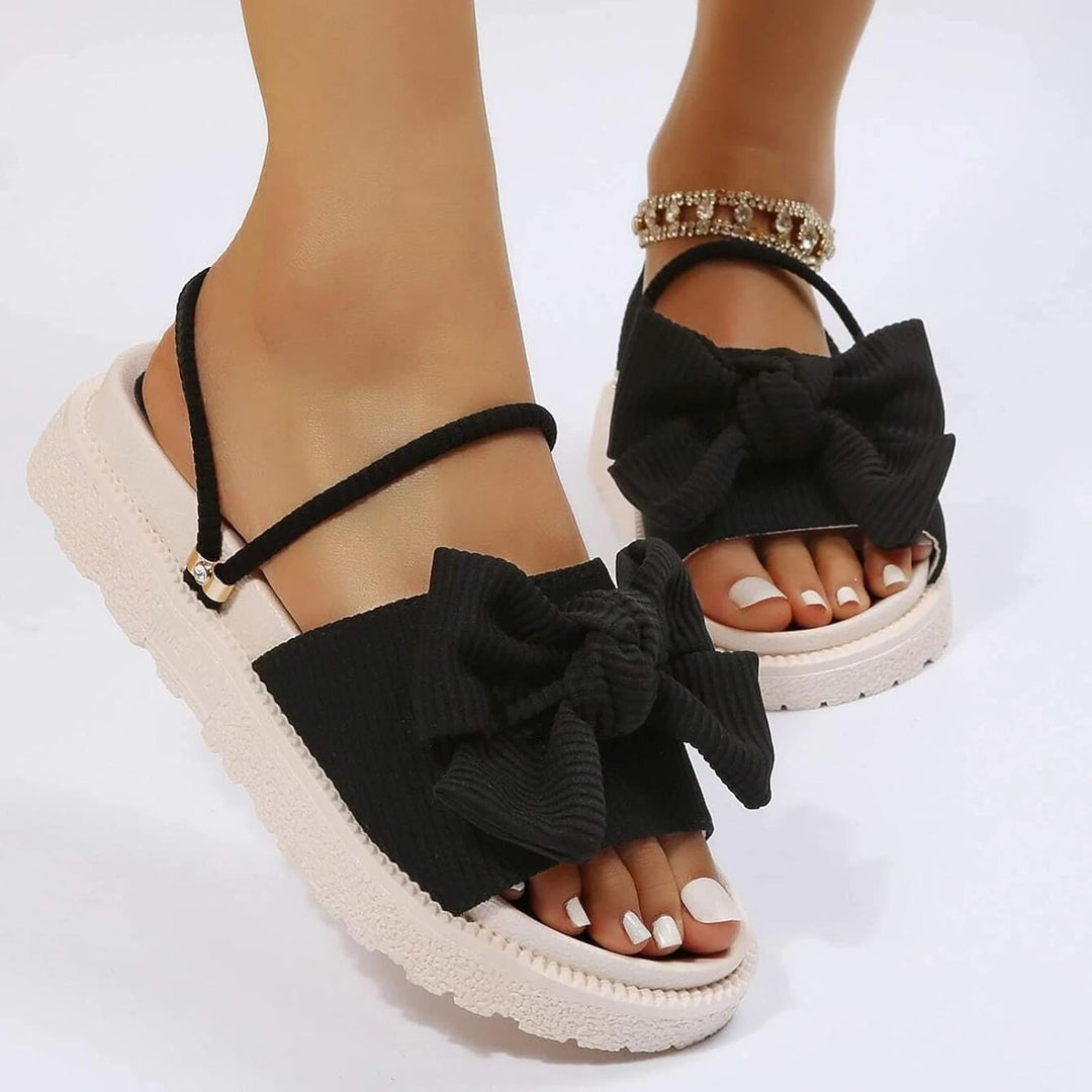 Sandalen Damen Elegant Flach Bow Decor Flatform Slingback Sandalen für Damen Casual Open Toe Sandale