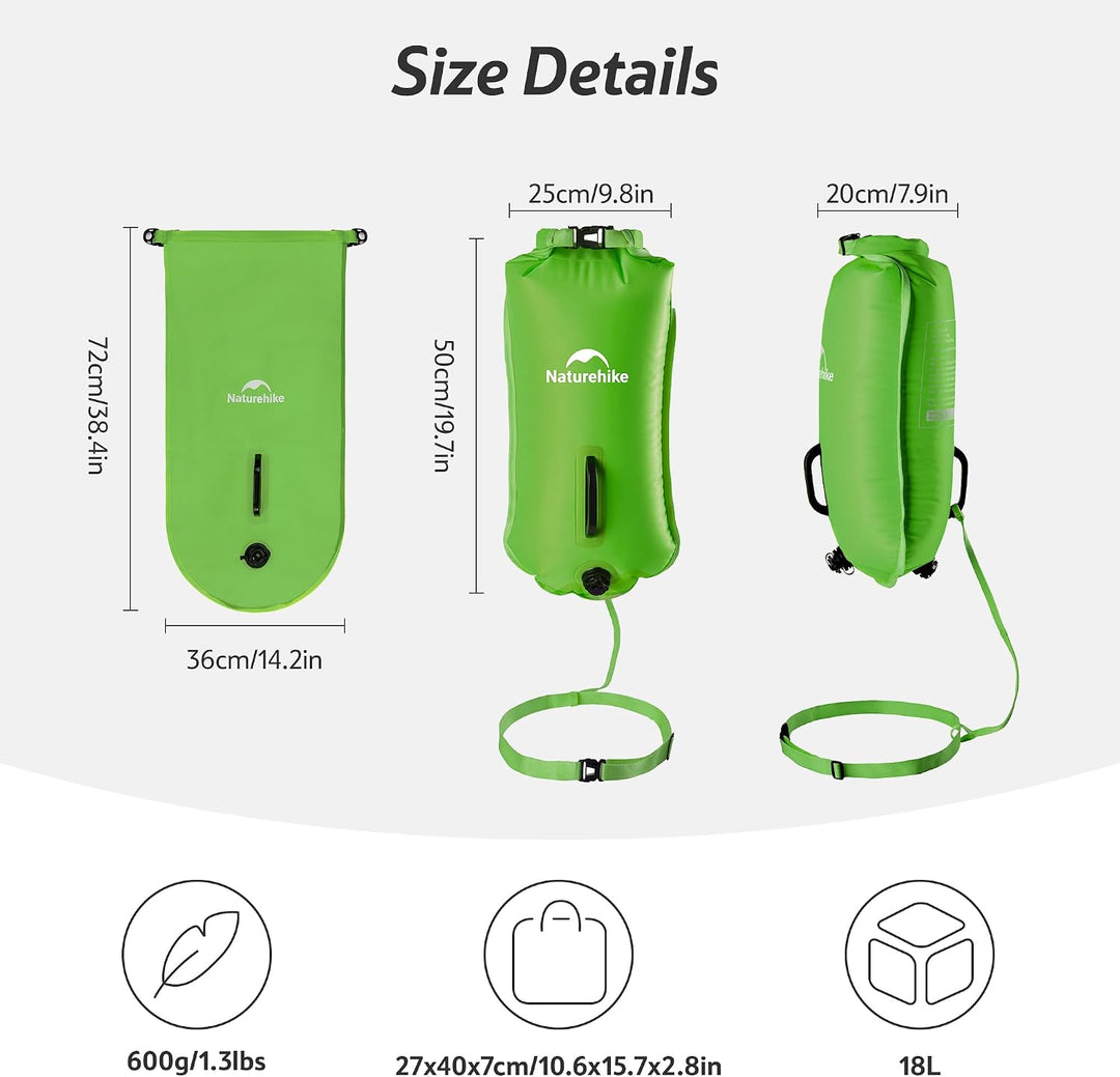Naturehike 18L Schwimmboje Zwei Airbags Swim Boje Trockensack wasserdichte Strandtasche mit Verstell