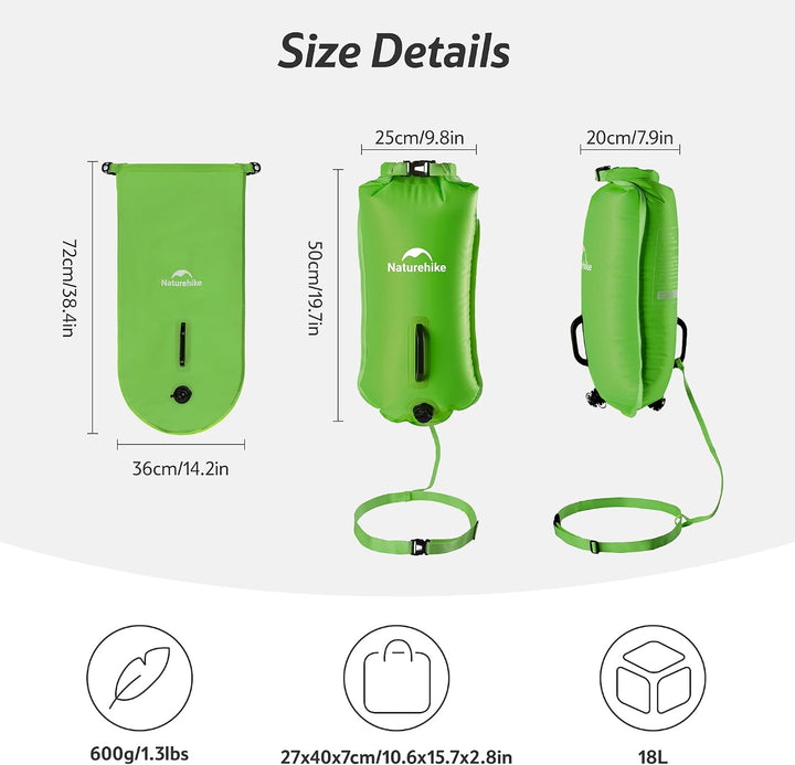 Naturehike 18L Schwimmboje Zwei Airbags Swim Boje Trockensack wasserdichte Strandtasche mit Verstell