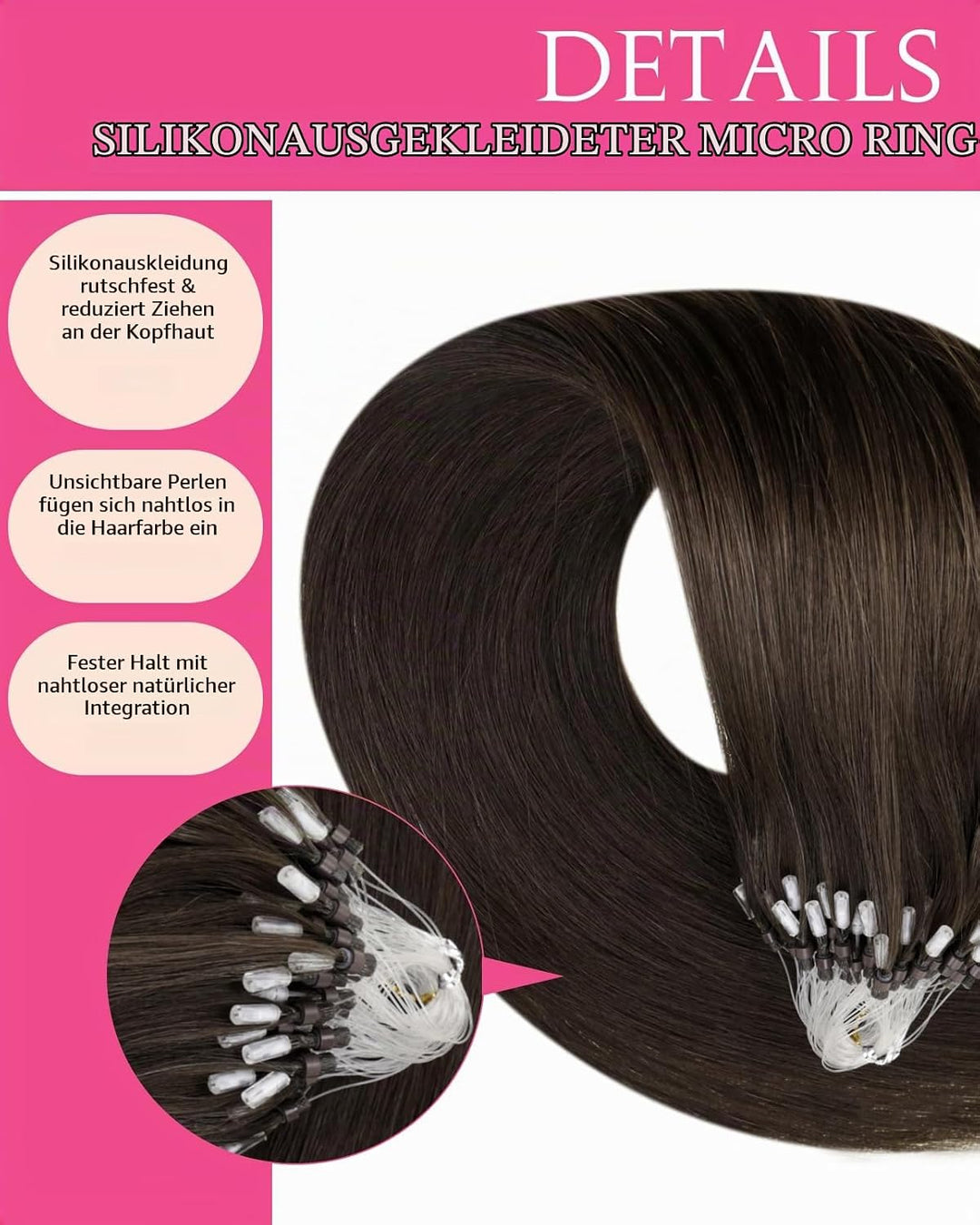 Hetto Extensions Echthaar Microring Braun Echthaar Micro Loop Extensions Remy Haarverlängerung Micro
