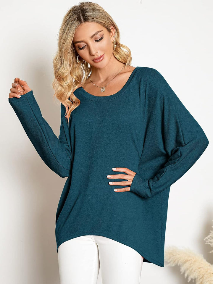 ZANZEA Damen Lose Asymmetrisch Jumper Sweatshirt Pullover Bluse Oberteile Oversize Tops, Cyan