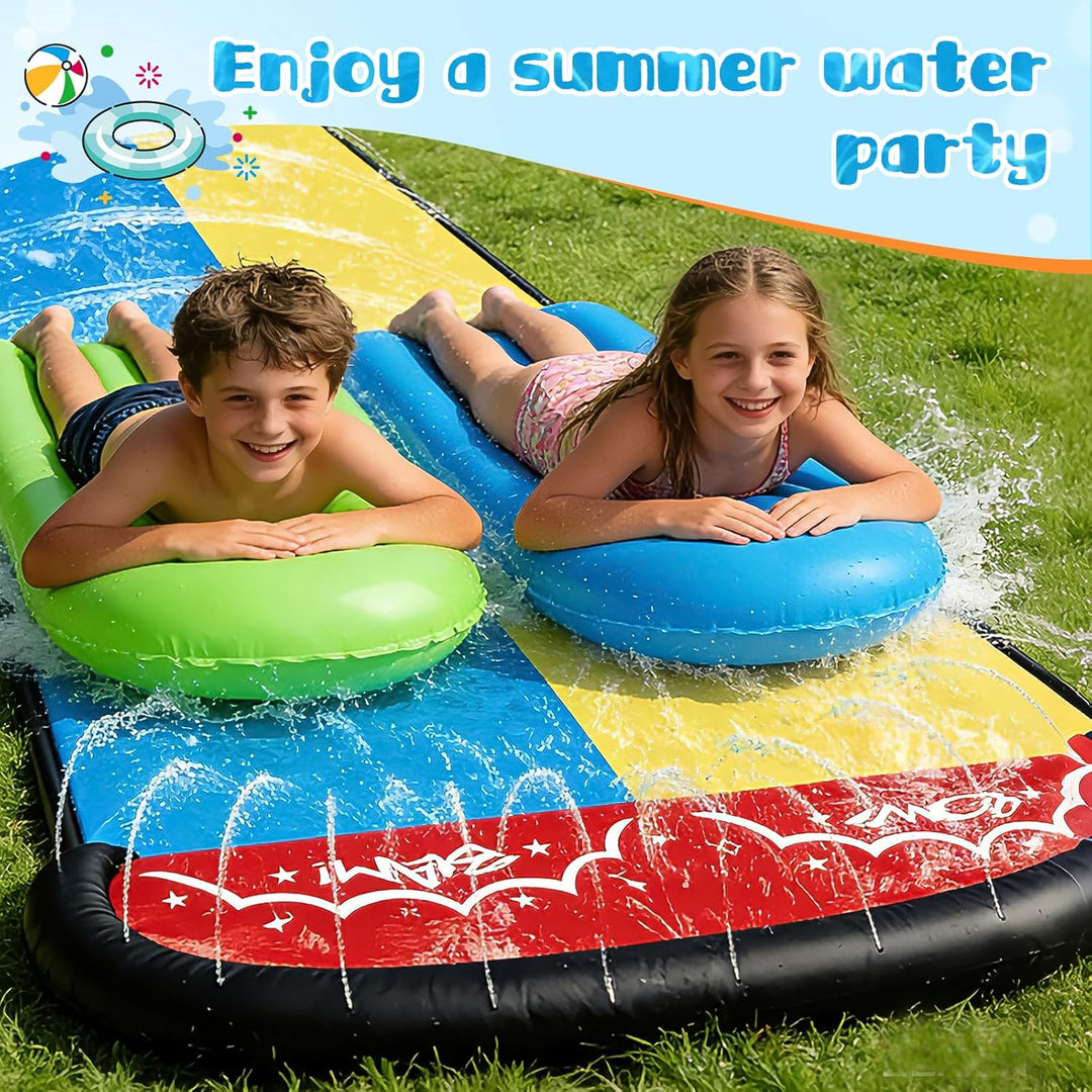 Wasserrutsche Garten für Kinder, 15.8ft/480cm Wasserrutschmatte mit 2 Bodyboards, Aufblasbare Wasser