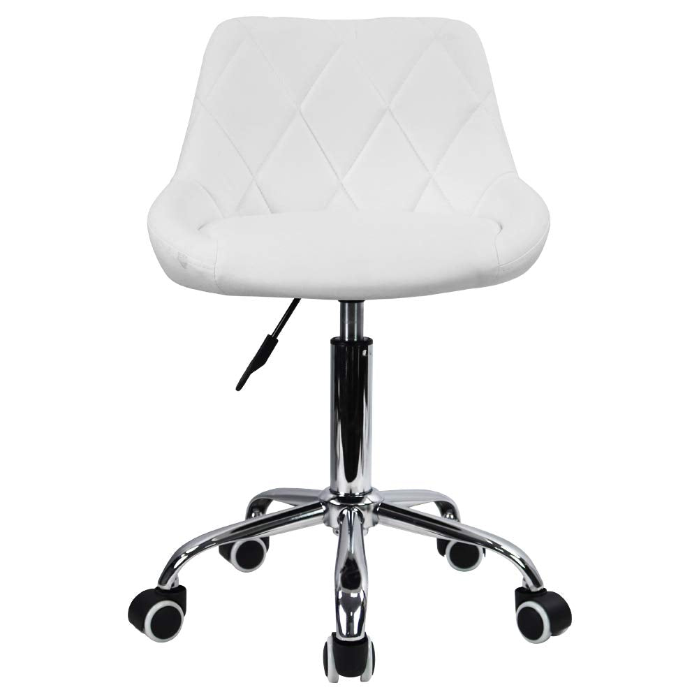 KKTONER Drehstuhl Rollhocker Arbeitshocker mit Lehne höhenverstellbar Drehhocker aus PU Leder Weiss,