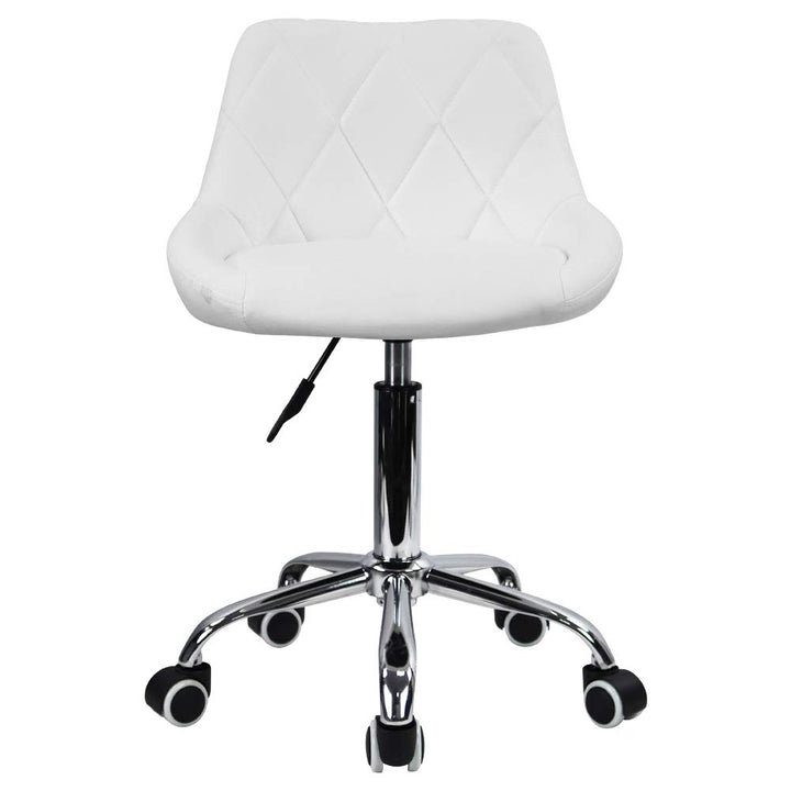 KKTONER Drehstuhl Rollhocker Arbeitshocker mit Lehne höhenverstellbar Drehhocker aus PU Leder Weiss,