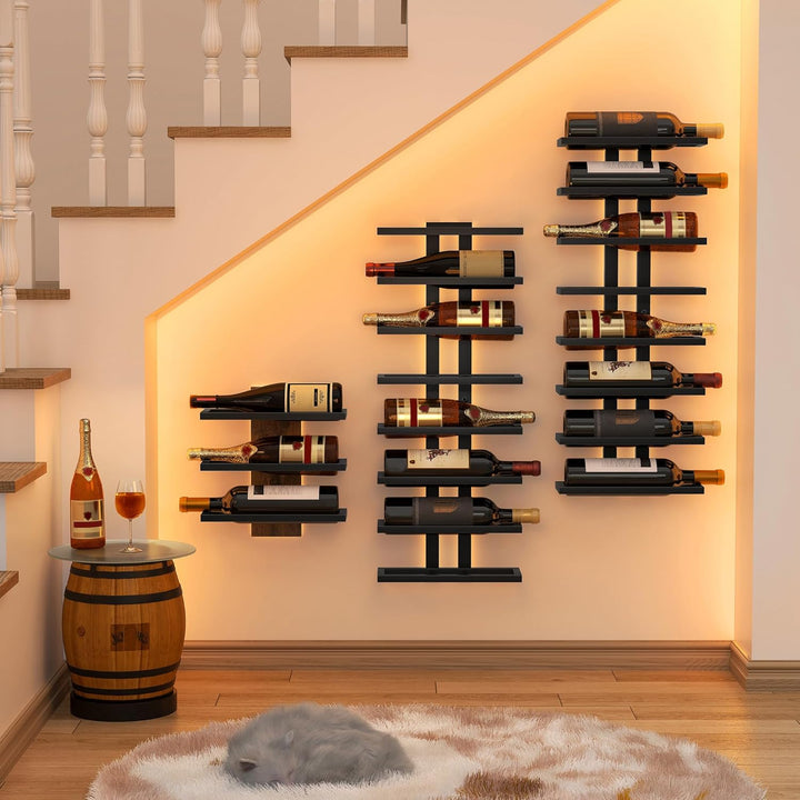 Hoctieon Weinregal Wand, Flaschenregal mit 8 Ebenen, Holz Weinregal Hängend Weinflaschenregale Schwa