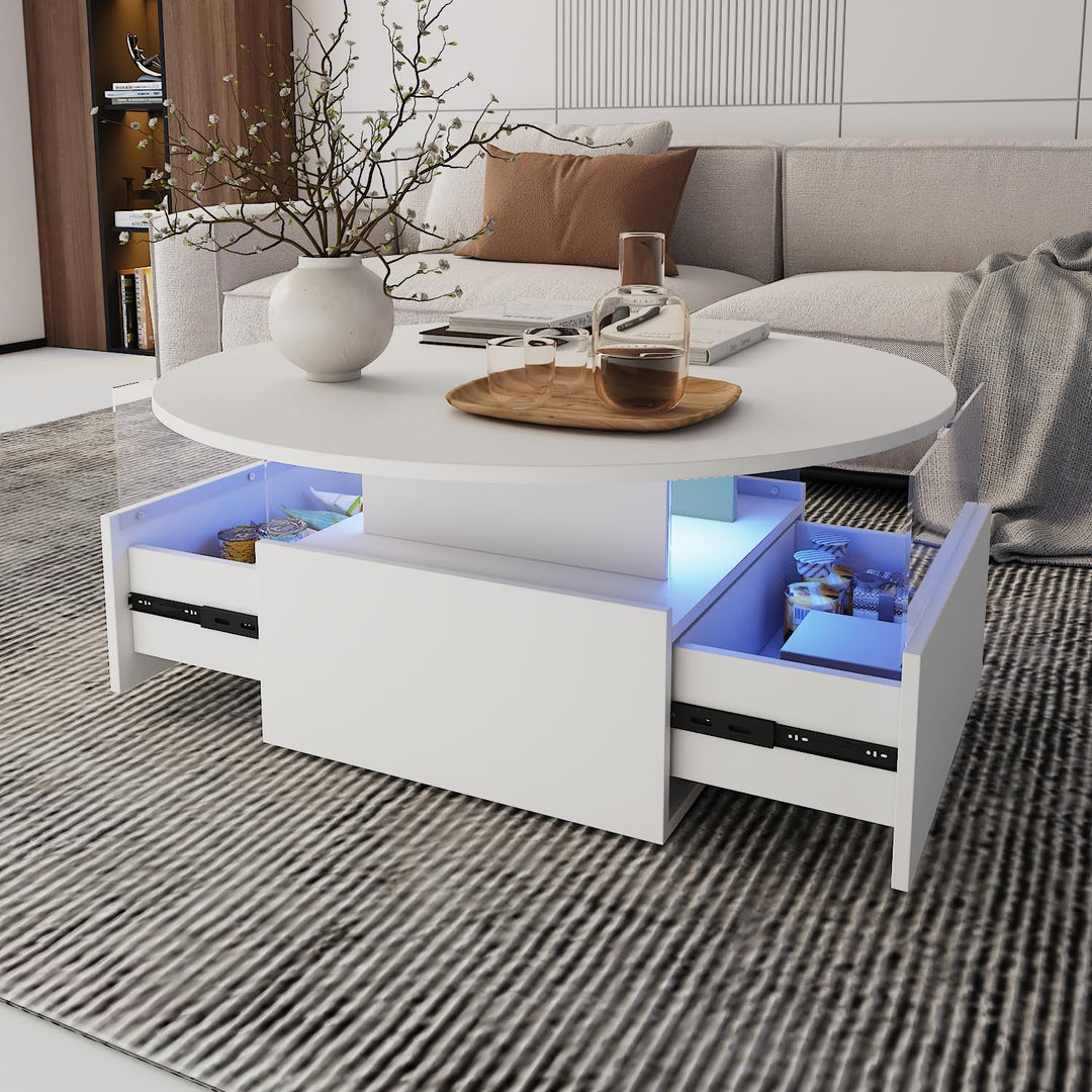 KEEPREAPER Couchtisch rund, Wohnzimmertisch mit 16-Farbiger LED Beleuchtung, für Wohnzimmer 80 x 80