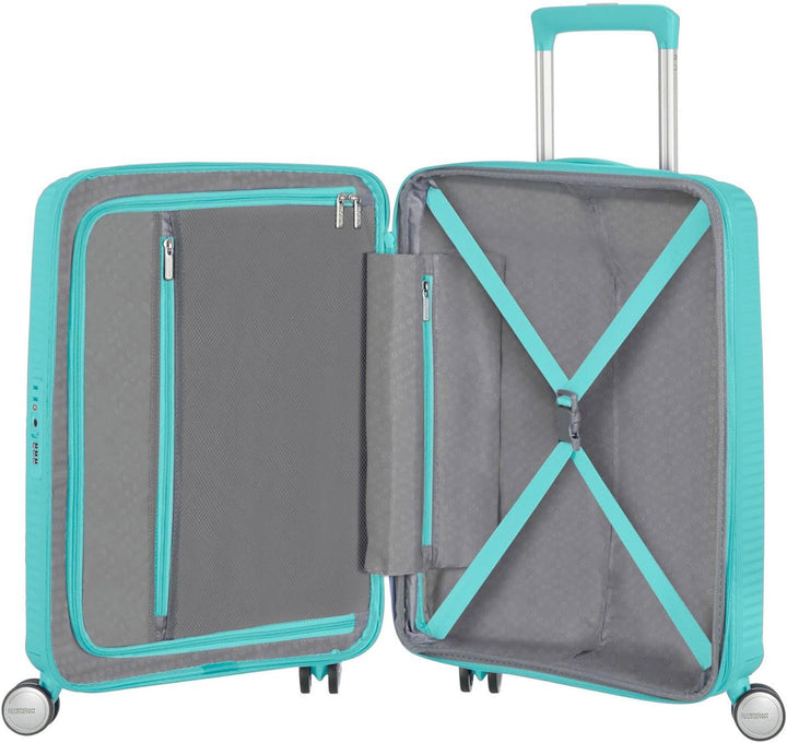 American Tourister Soundbox - Spinner S Erweiterbar Handgepäck, 55 cm, 35.5/41 L, Blau (Poolside Blu