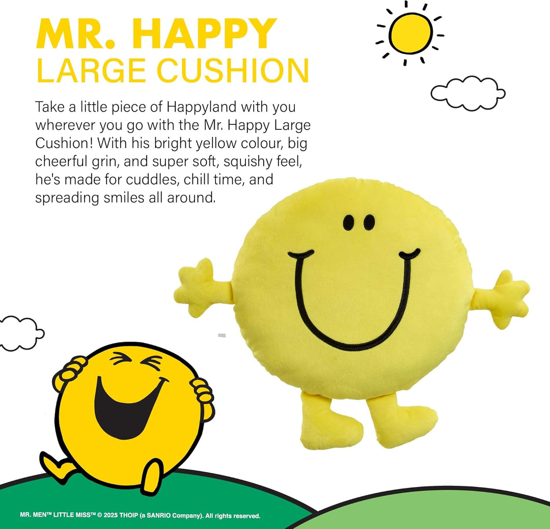 Rainbow Designs Mr Happy Grosses Kissen - Klassische Mr. Men Charakterkissen - Buntes Superweiches D