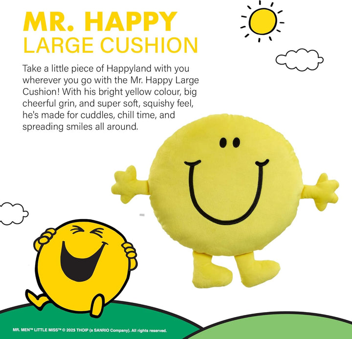 Rainbow Designs Mr Happy Grosses Kissen - Klassische Mr. Men Charakterkissen - Buntes Superweiches D