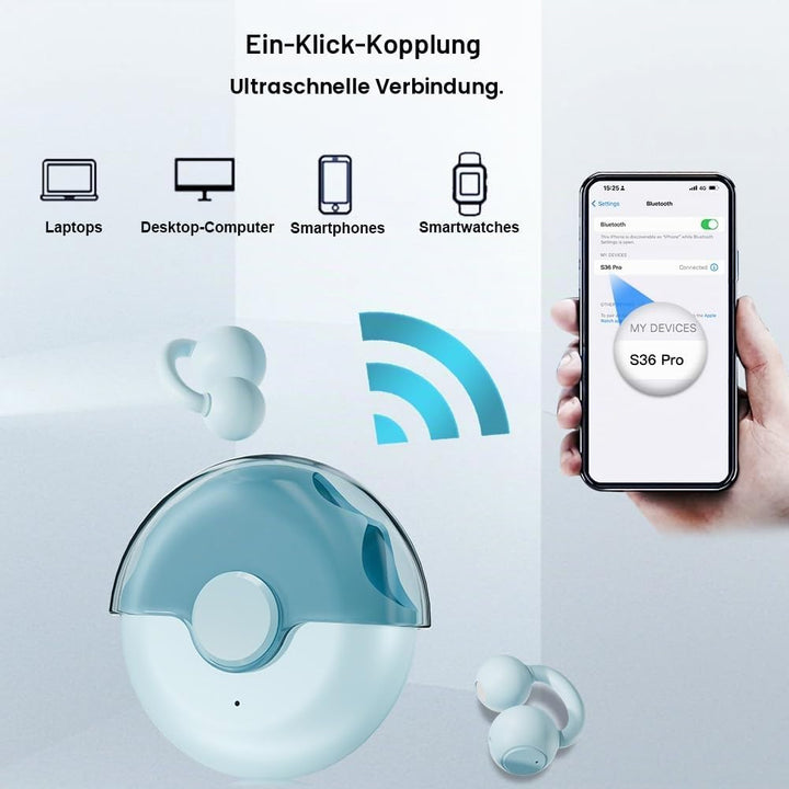 Open Ear Kopfhörer, Clip On Earbuds Kabellos Bluetooth 5.4, 48H Spielzeit, Komfortabler Sitz, Sport-