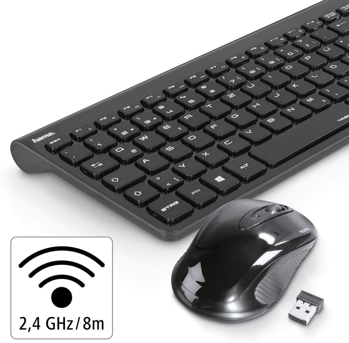 Hama Funk-Tastatur mit Maus Set kabellos (leise Computer-Tastatur mit flachen Tasten, Ziffernblock,