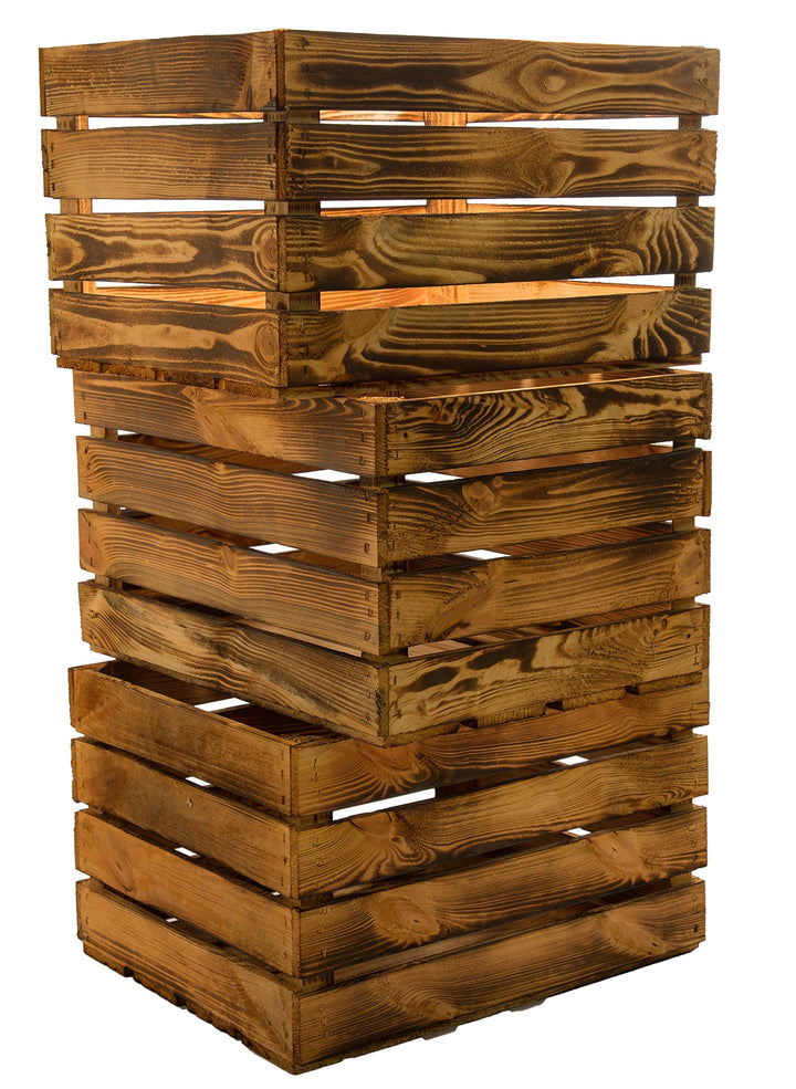 3er Set Massive Obstkiste Apfelkiste Weinkiste aus dem Alten Land 50 x 40 x 30 cm (GEFLAMMT), Geflam