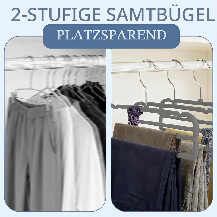 HGYZE Hosenbügel Samt Zweistufig, 10 Stück Samt Kleiderbügel Hosen mit 360° drehbarem Haken, Hosenbü