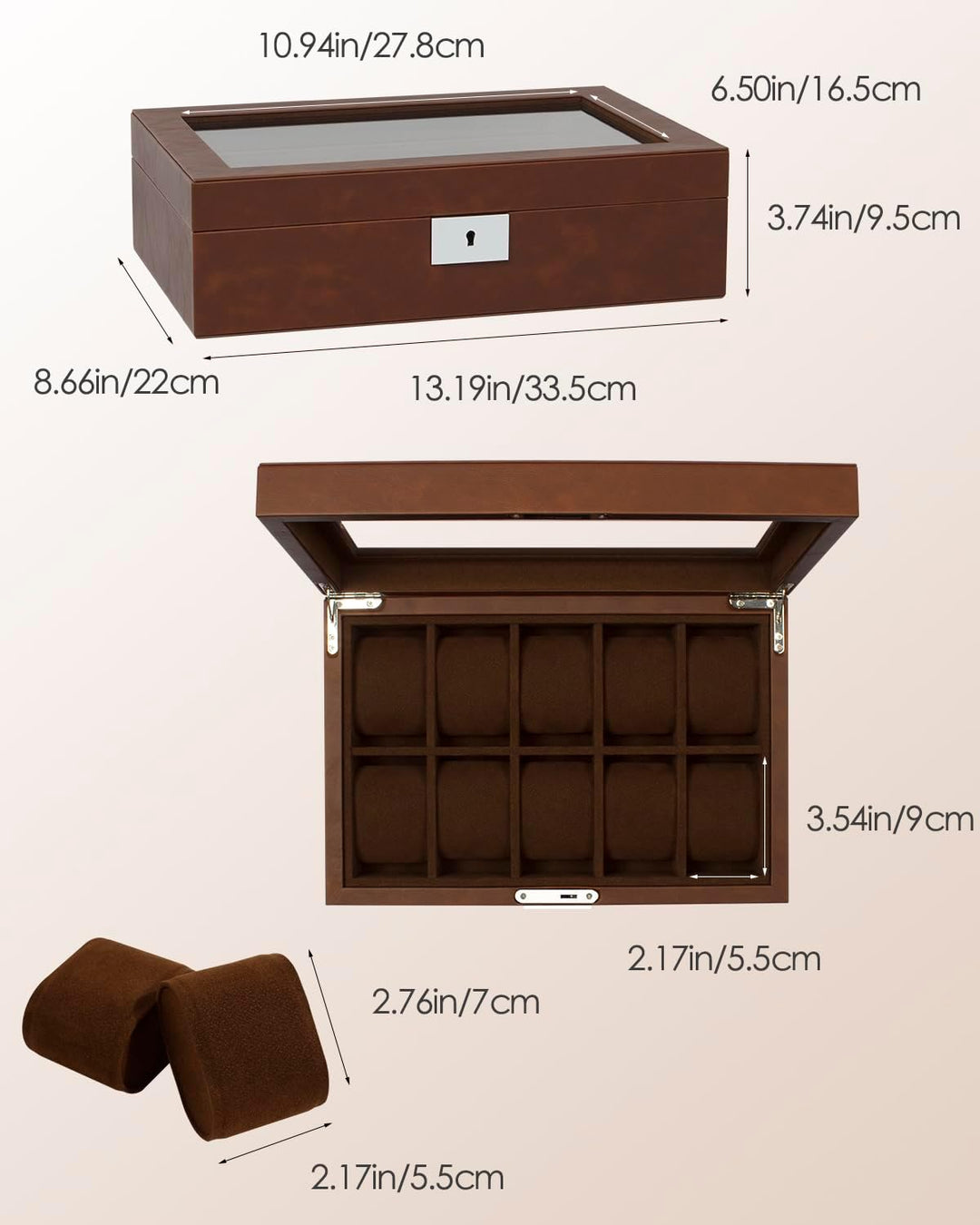KILHS Uhrenbox 10 uhren aufbewahrungsbox, Uhrenschachtel mit 10 Herausnehmbaren uhrenhalter， watch b