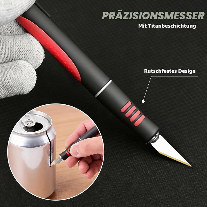 EHDIS Bastelmesser Set - Skalpell mit Softgriff inklusive, 360° Präzisionsmesser, Stahllineal, 15 Er