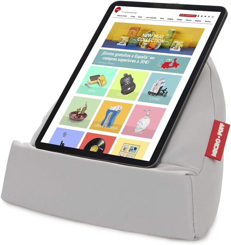 balvi Micro Puff Grau Farbe Kissen Tablette, Smartphone, E-Bücher Desenfundable Baumwolltasche Polye
