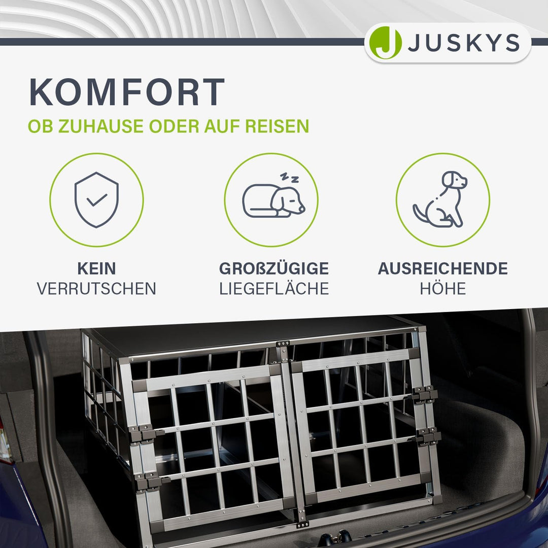 Juskys Alu Hundetransportbox L-X - 65x91x69 cm - Auto Hundebox robust & pflegeleicht - Gittertür ver
