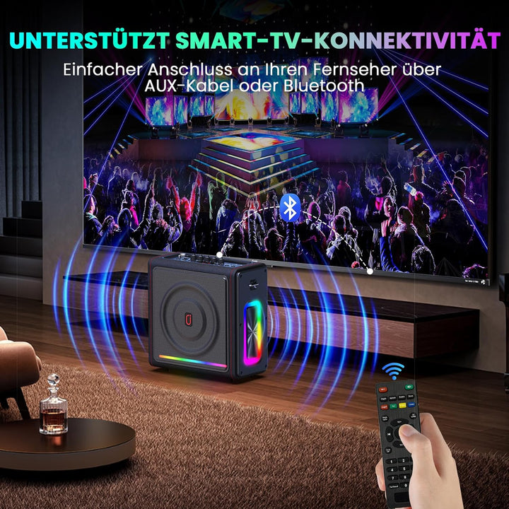HWWR Karaoke Maschine mit 2 Mikrofone Karaoke Anlage Tragbaren Bluetooth Lautsprecher Box für Erwach