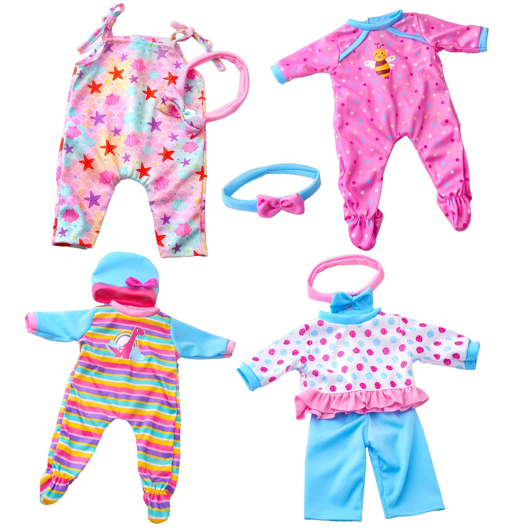 4 Sets Kleidung und Zubehör für Puppen 35-45 cm und 14-18 Zoll - Enthält Overall, Oberteil, Hose, Hu