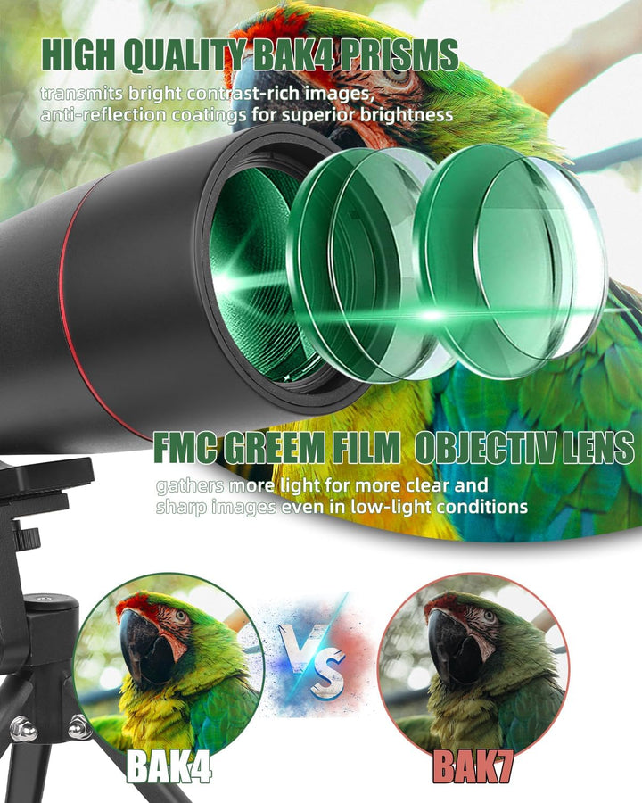 25-75x70 HD Spektiv Sportschützen mit Stativ- und Smartphone-Adapter, Zoom Bak4 Prism FMC Lens 45-Gr